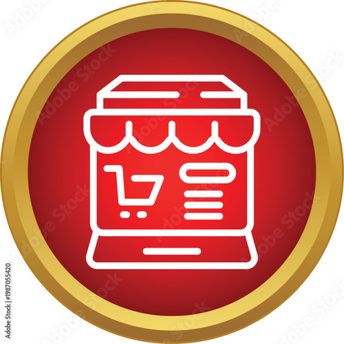 E commerce storefront with shopping cart symbol on a red and gold background