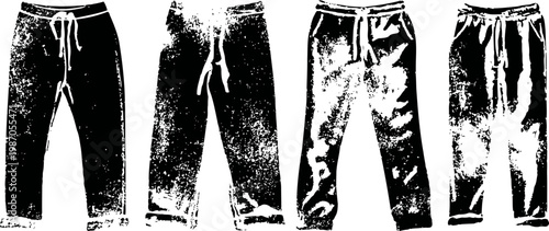 worn black sweatpants with drawstring, casual athletic pants front and back views