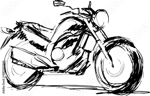 Hand drawn motorcycle sketch in black ink rough artistic illustration of cruiser bike