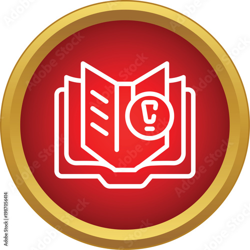 Opened book with a copyright symbol on its page inside a red and gold emblem