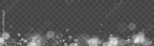 White bokeh lights shimmer over smooth transparent backdrop. Floating highlights create gentle sparkling motion. Clean modern style for digital artwork.