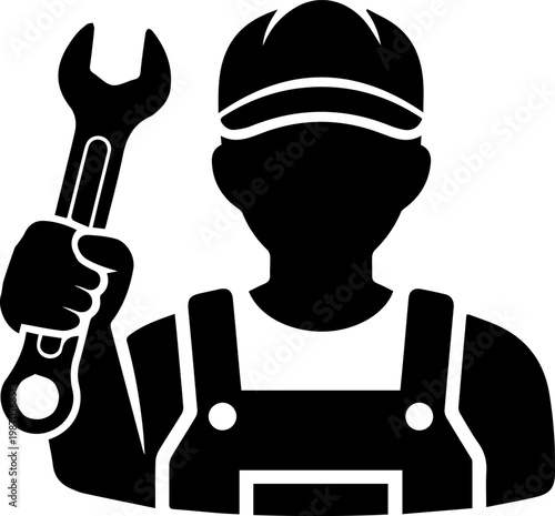 Black silhouette of a worker holding a wrench
