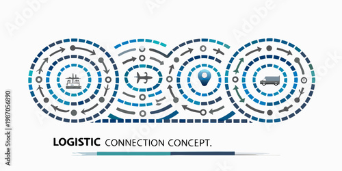 Logistics network illustration with shipping air travel and delivery icons