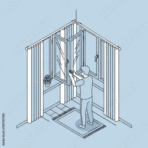 Man building and assembling a house.