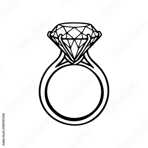 Minimalist jewelry outline with brilliant cut diamond and circular band