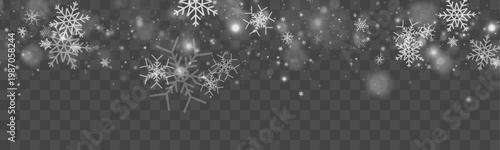 Light snowfall with abstract white flakes in motion. Transparent PNG background for design flexibility. Ideal festive backdrop.