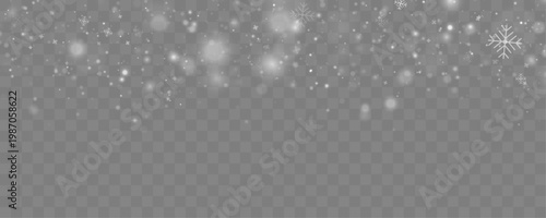 Light snowfall with glowing snowflakes drifting down. Transparent background for overlays. Creates calm holiday winter feeling.