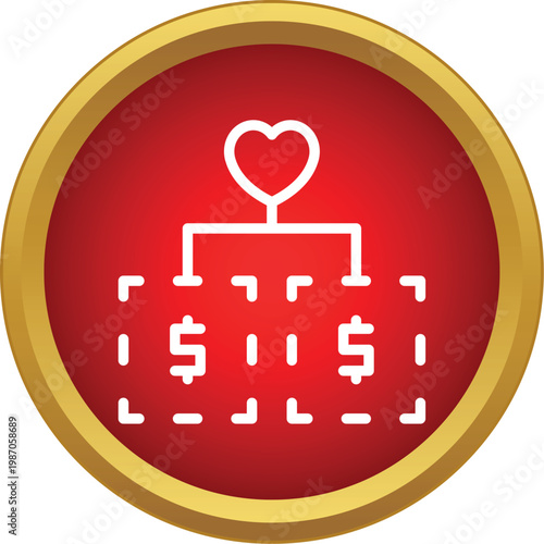 Heart icon connecting to multiple dollar signs, representing giving and philanthropy