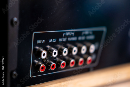Obraz na plátně Black phono preamplifier with RCA connectors, ground terminal, power input jack,