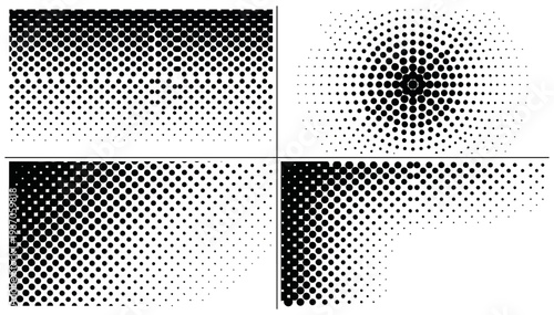 halftone dots gradient set featuring vanishing polka dot textures with smooth dotted gradation.