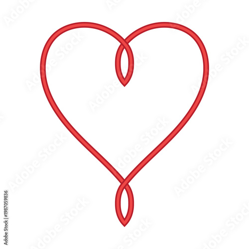 Elegant red heart loop, continuous line heart symbol, abstract infinity love