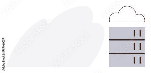 Cloud computing, data storage, internet infrastructure, IT services, server management, digital technology. Server rack and cloud icon with minimalist design. Cloud computing and data storage