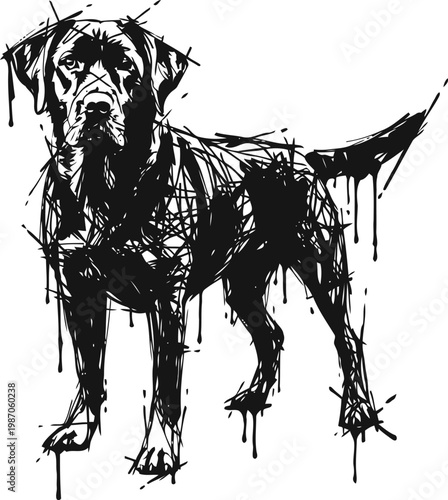 abstract black labrador dog silhouette dripping ink art expressive sketch canine illustration