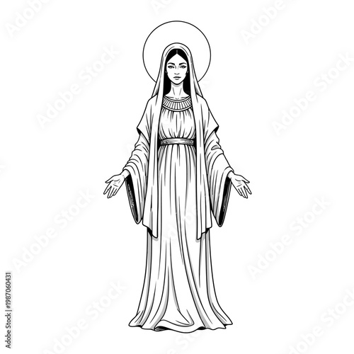 Virgin Mary Illustration: Saint, Religious Figure, Divine Grace, Christian Symbol