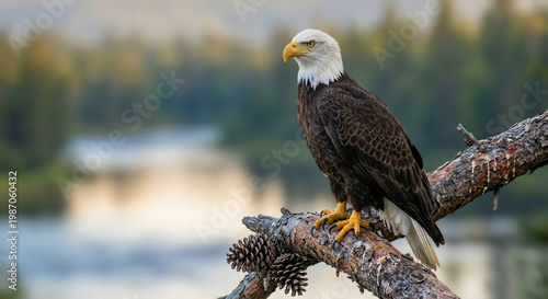 Fotografi American bald Eagle on a log
