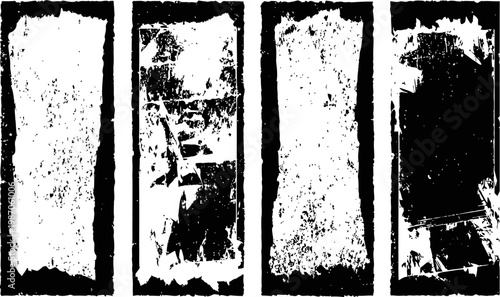 grunge rectangular black and white texture overlays set with distressed vintage edges