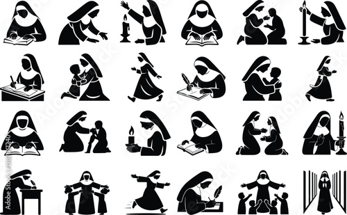 Nun Silhouette Icon Vector Outline Design | Elegant Religious