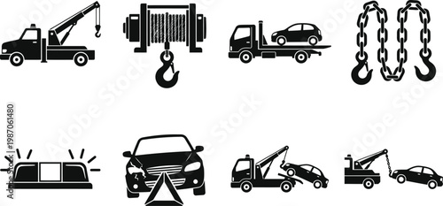 Professional Towing Service and Roadside Assistance Icon Set