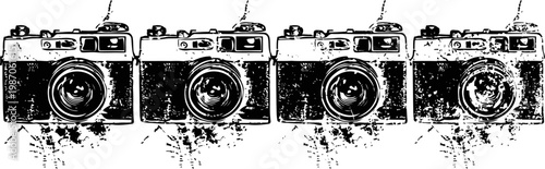 Vintage black cameras illustration with grunge texture and retro style, artistic design art