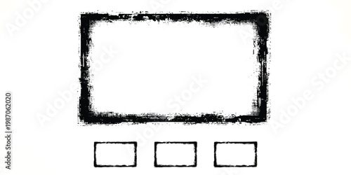 Black grunge frame with three small rectangular boxes below for text or design elements