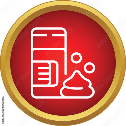 Shaving cream can dispensing foam in a red and gold button icon