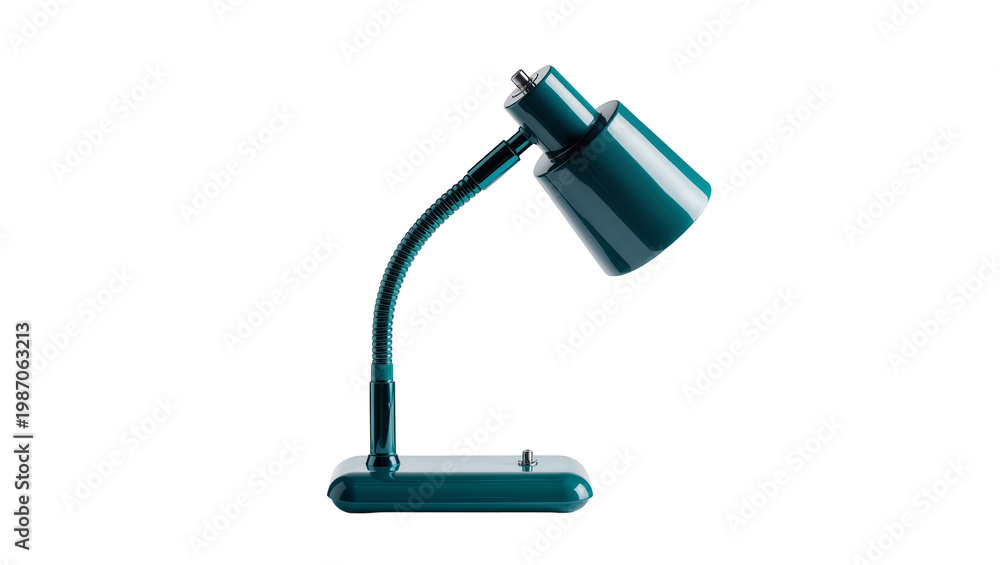Fototapeta premium Teal desk lamp with flexible gooseneck arm and rectangular base, isolated on transparent background