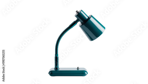 Photos Teal desk lamp with flexible gooseneck arm and rectangular base, isolated on tra