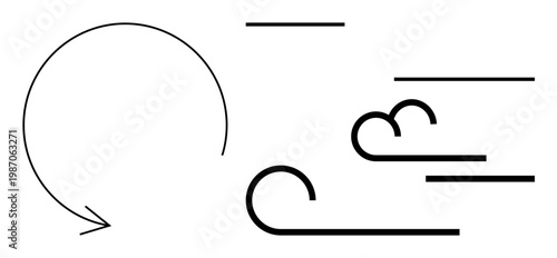 Airflow direction, abstract design, motion, energy, environmental concept, physics. Minimalist curved and straight lines movement and flow. Airflow direction and abstract design ideas