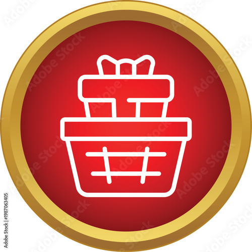 Icon presenting a gift box with a ribbon bow inside a basket, ready for celebration