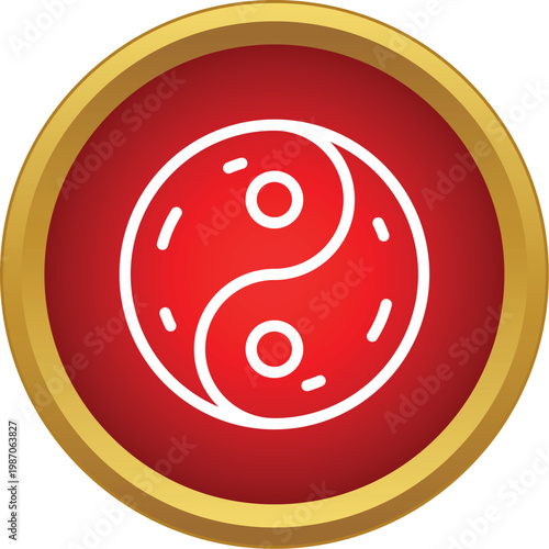 Yin yang symbol showing dualism and opposing forces in a red and gold icon