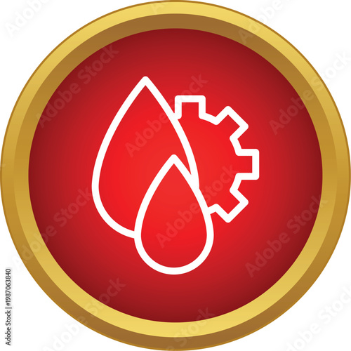 Icon showing white outline drops and a gear on a red and gold circle