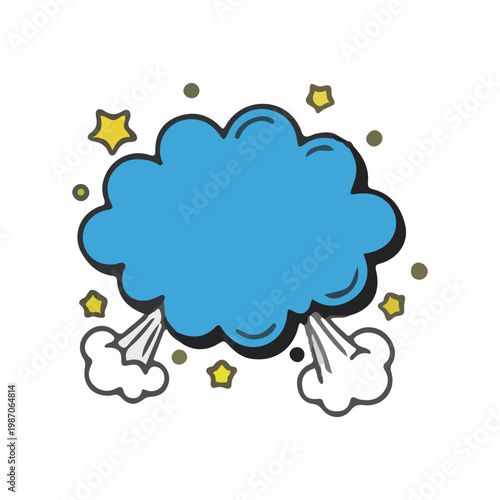 Blue Comic Speech Bubble with Stars and Smoke Illustration