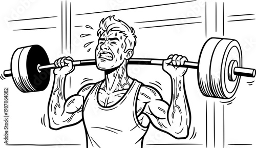 Standing muscular man lifting weights silhouette. Male bodybuilder icon. Weightlifter lifts big barbell, isolated vector silhouette. Weightlifting, bodybuilding. Fitness logo concept 
