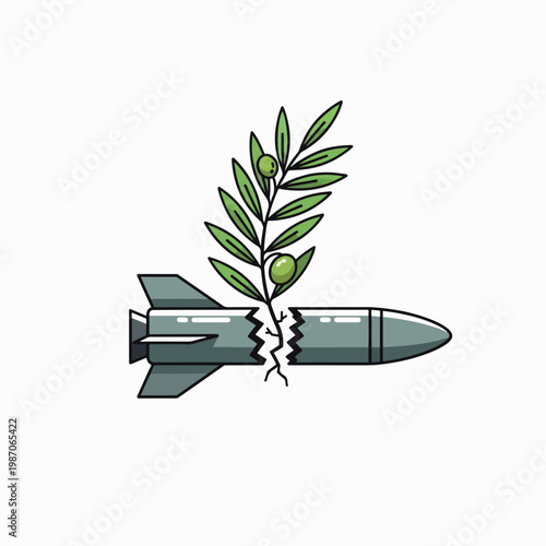 Anti War Concept Vector Illustration of Broken Missile and Olive Branch