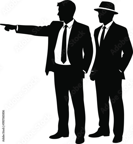Quadro su tela Silhouetted men in suits pointing classic noir detective scene