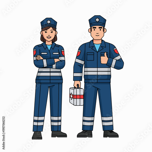 Emergency Medical Service Paramedics Illustration with First Aid Kit