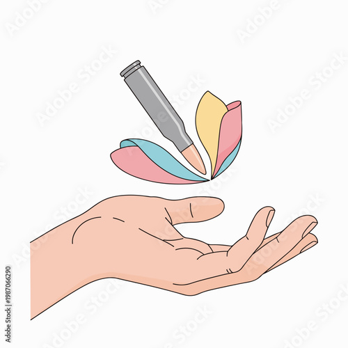 Anti War Peace Concept Illustration of Bullet Butterfly and Hand