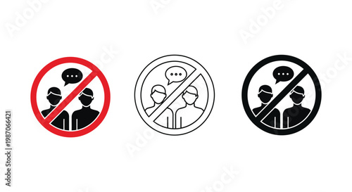 No talking people icons set in red, black and white colors
