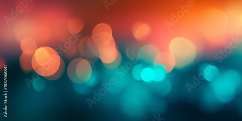 Soft orange and cyan blurred circles create a dreamy, luminous background.