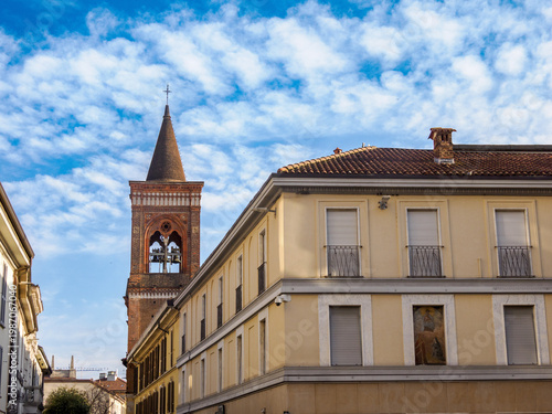 Old buildings along via Italia at Monza, Brianza, Italy