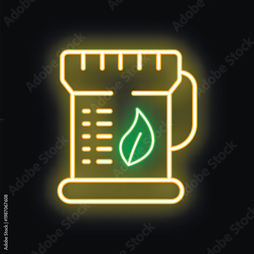 Glowing neon line medical marijuana or cannabis seeds bottle icon isolated on black background. Mock up of prohibit drugs. Vector illustration