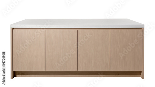 Photos Modern light wood cabinet with white countertop, isolated on transparent backgro