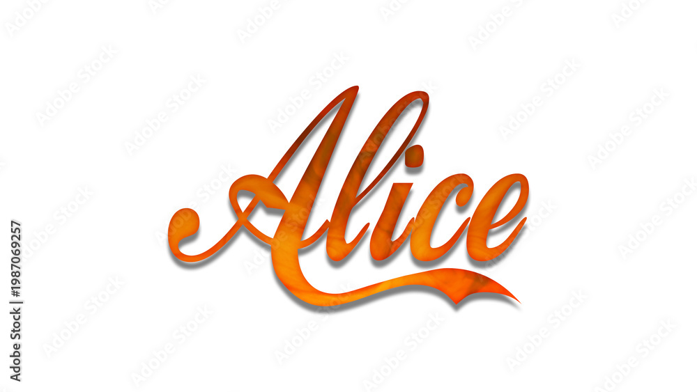 Obraz premium 3D fire text effect of name Alice on white background.