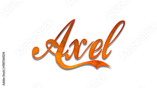 3D fire text effect of name Axel on white background.