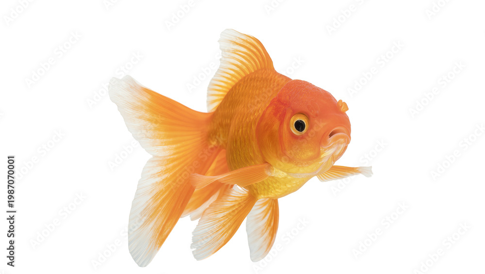 Fototapeta premium Bright orange goldfish with flowing fins, isolated on transparent background