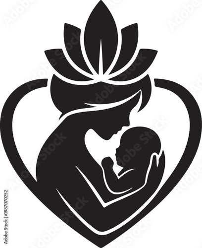 Mother and Baby Heart Silhouette Logo for Childcare and Wellness
