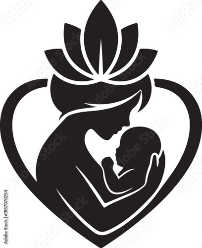 Mother and Baby Heart Silhouette Logo for Childcare and Wellness