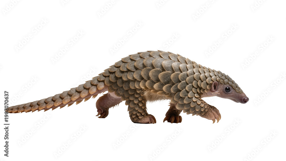 Naklejka premium Armored pangolin with overlapping scales, isolated on transparent background
