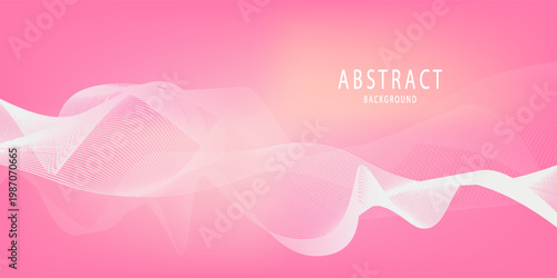 An abstract background with a pink base color and waves running through the center of the image. The waves are white, gradually changing.