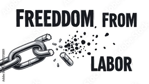 Freedom from labor concept with broken chain and shattered links.